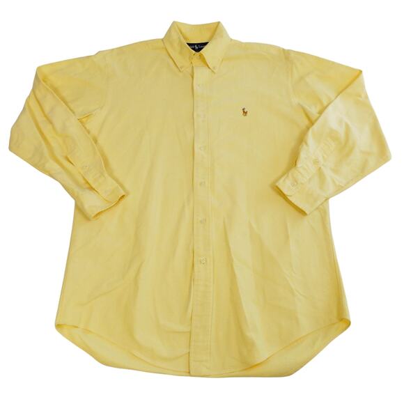 Ralph Lauren Yarmouth Oxford Mens Vintage Yellow Button Up Long Sleeve 15 32 - Picture 2 of 6